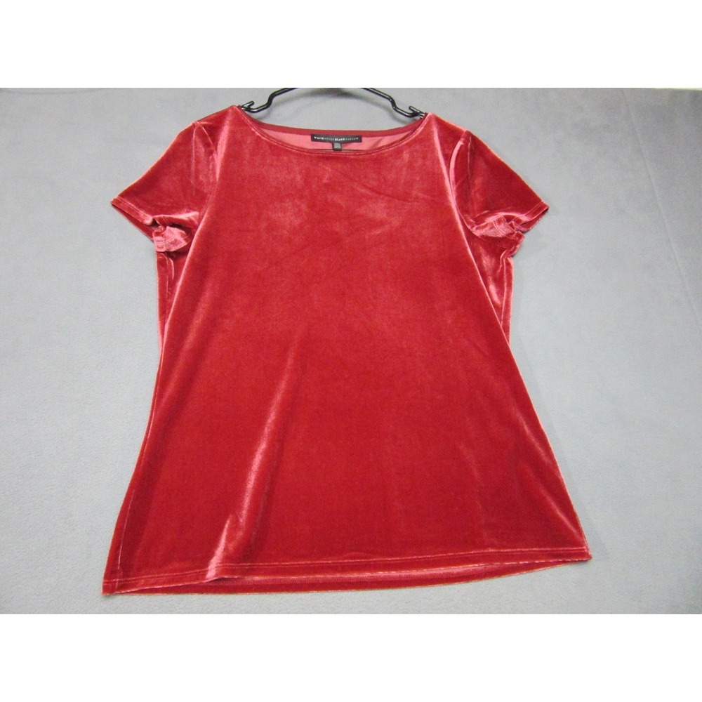 White House Black Market Top Womens Medium Red Velvet Stretch Short Sleeve New